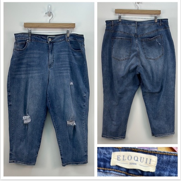 Eloquii High Rise Distressed Straight Leg Crop Jeans Size 20 - Picture 1 of 5